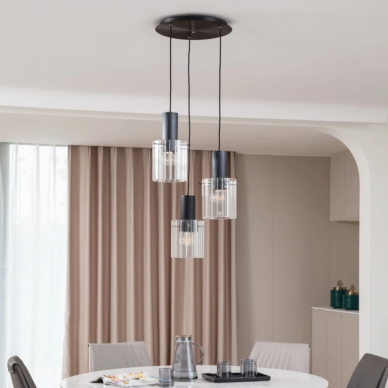 B-Ware Lucande Hängeleuchte Pendelleuchte Eirian schwarz Glas 3-flammig Ø 40 cm
