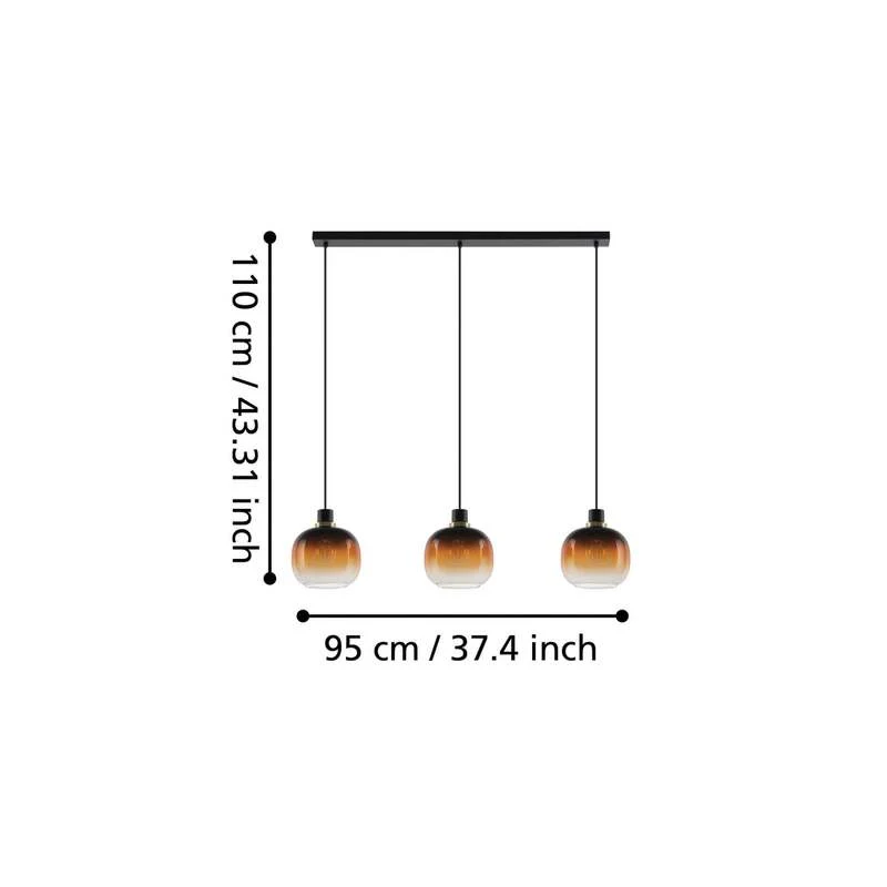 B-Ware EGLO Hängelampe Pendelleuchte Oilella schwarz braun Glas Länge 95 cm 3-flam543