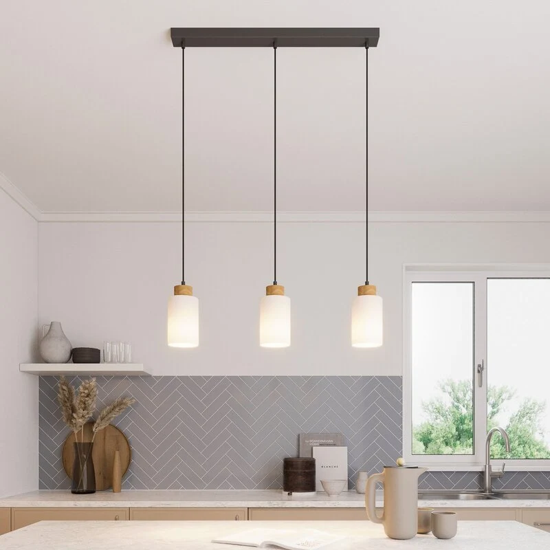B-Ware Envostar Talia Pendelleuchte Pendelleuchte Lampe 3-fl E27 linea Eiche weiß schwa