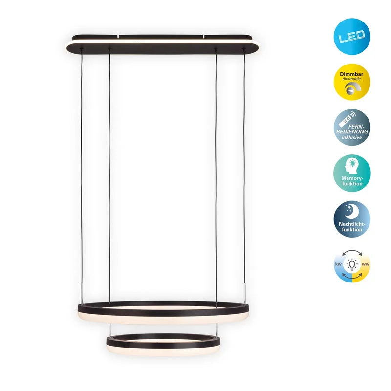 B-Ware Näve Pendelleuchte Hängelampe LED CCT Ringe Fernbedienung schwarz Kunststoff