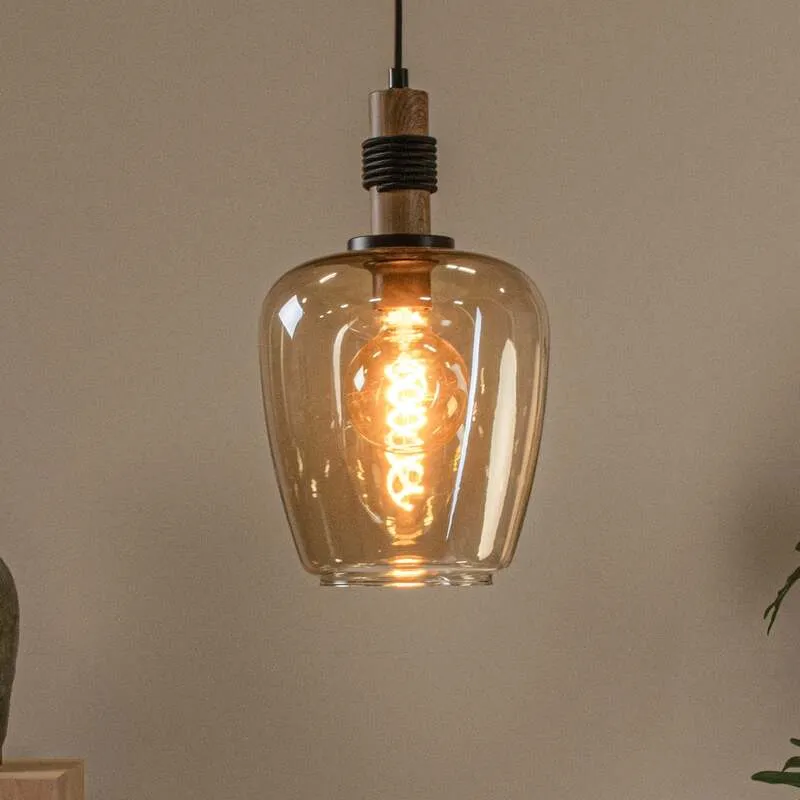 B-Ware Lucide Pendelleuchte Hängelampe Glas amber schwarz Ilona Ø 22 cm E27 LED Lampe