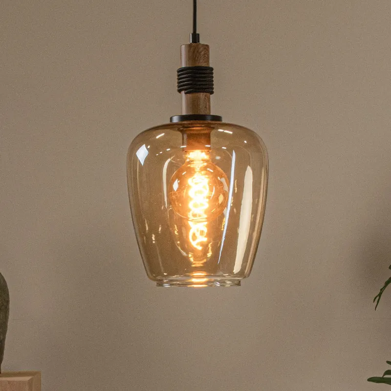 B-Ware Lucide Pendelleuchte Hängelampe Glas amber schwarz Ilona Ø 22 cm E27 LED Lampe