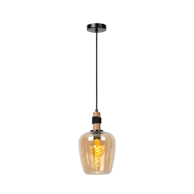 B-Ware Lucide Pendelleuchte Hängelampe Glas amber schwarz Ilona Ø 22 cm E27 LED Lampe