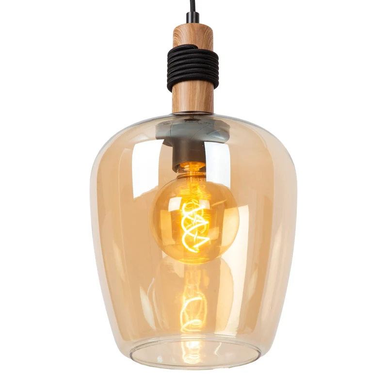 B-Ware Lucide Pendelleuchte Hängelampe Glas amber schwarz Ilona Ø 22 cm E27 LED Lampe