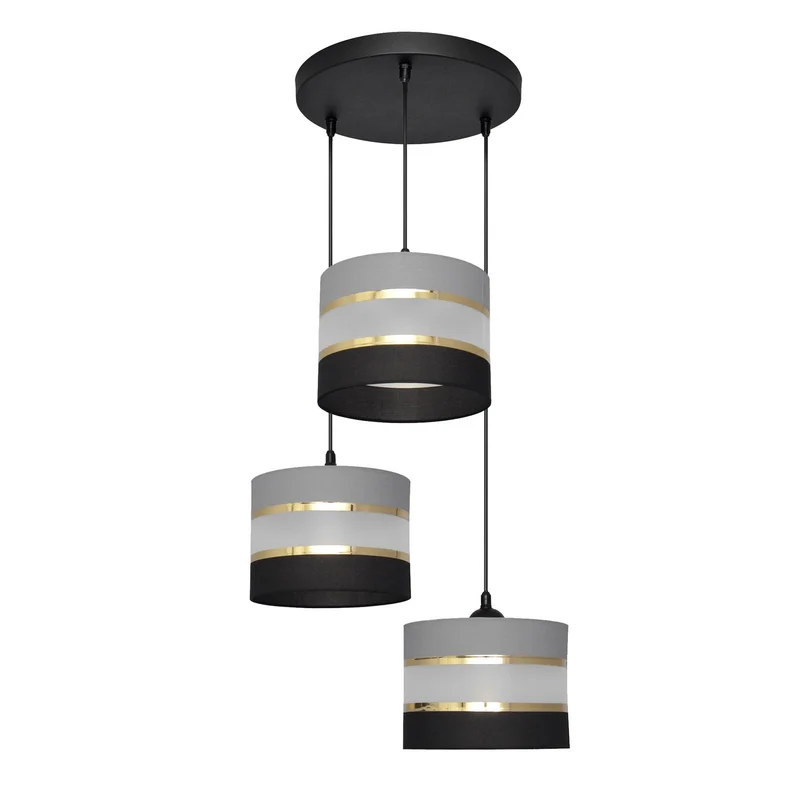 B-Ware HELAM Pendelleuchte Hängelampe Helen rund grau-schwarz-gold 3-flammig Esszimmer