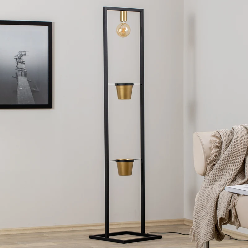 B-Ware Stehleuchte Flores Stehlampe Standleuchte Leuchte 1-flammig schwarz/gold Stahl
