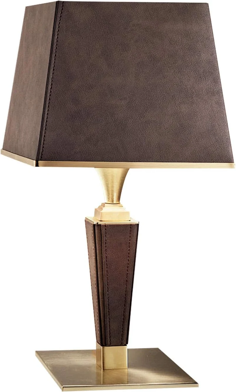 B-Ware Masiero Tischleuchte Lampe Darshan Lederbezug Wohnzimmer dunkelbraun gold