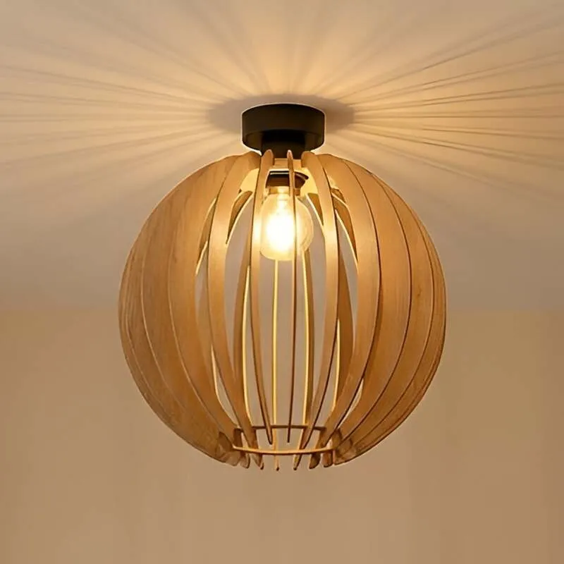 B-Ware Deckenleuchte Lampe Clay Birke Schwarz Holzleuchte E27 LED skandinavisch Ø 40 cm