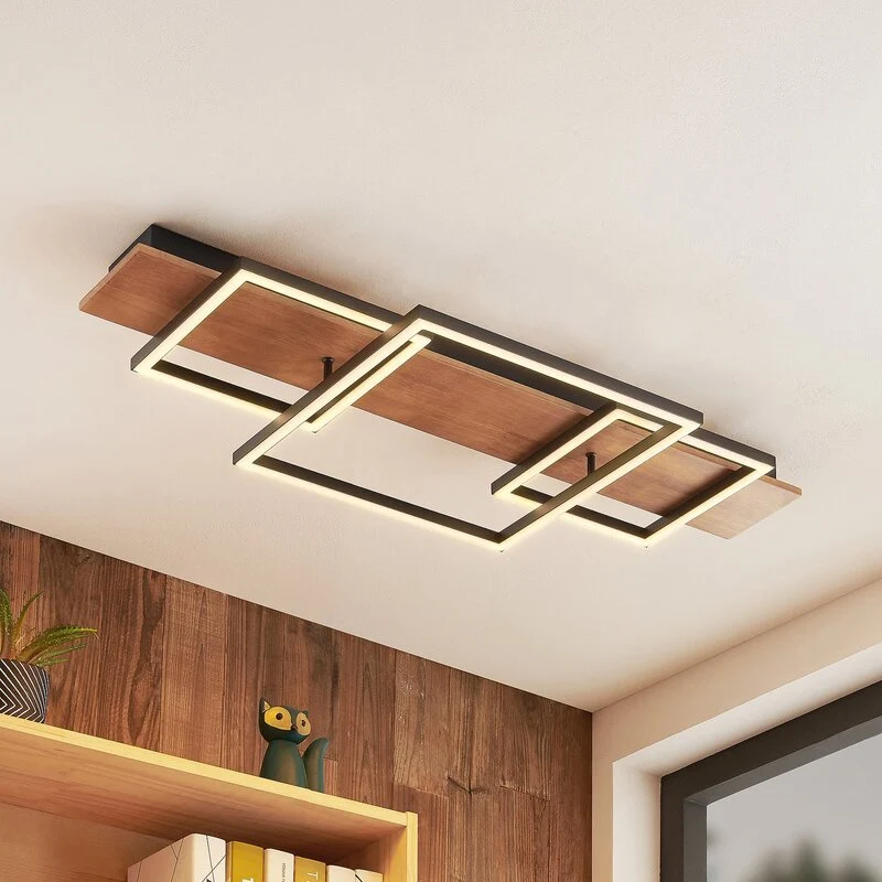 B-Ware Lucande Chariska LED Deckenlampe Deckenleuchte Lampe Leuchte Holz schwarz 95cm