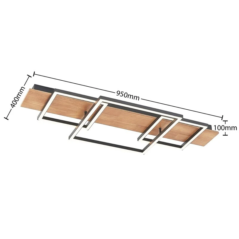 B-Ware Lucande Chariska LED Deckenlampe Deckenleuchte Lampe Leuchte Holz schwarz 95cm