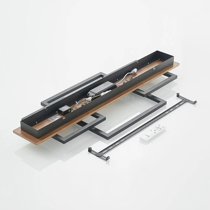 B-Ware Lucande Chariska LED Deckenlampe Deckenleuchte Lampe Leuchte Holz schwarz 95cm