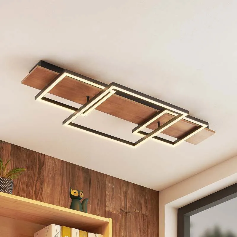 B-Ware Lucande Chariska LED Deckenlampe Deckenleuchte Lampe Leuchte Holz schwarz 95cm
