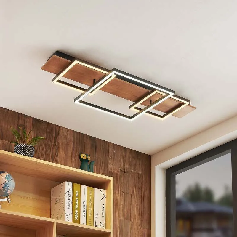 B-Ware Lucande Chariska LED Deckenlampe Deckenleuchte Lampe Leuchte Holz schwarz 95cm