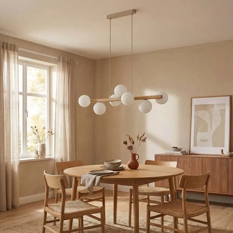 B-Ware TK Lighting Hängeleuchte Estera Opalglas Holz siebenflammig Deckenlampe Leuchte