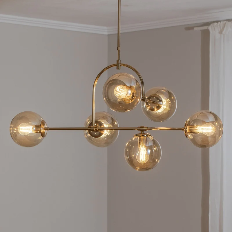 B-Ware Portemo Hängeleuchte Deckenlampe Lampe messing Länge 104 cm 6-flammig Glas