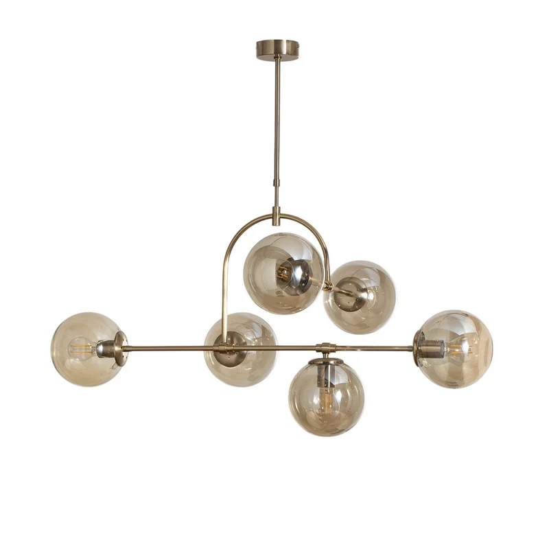 B-Ware Portemo Hängeleuchte Deckenlampe Lampe messing Länge 104 cm 6-flammig Glas