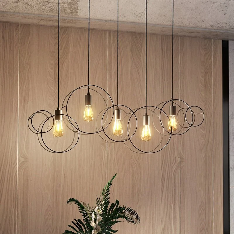 B-Ware Lucande Andrik Hängeleuchte Hängelampe Lampe Leuchte 5-flmg. E27 Kreise schwar