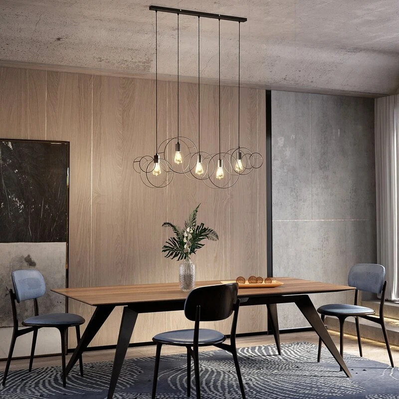 B-Ware Lucande Andrik Hängeleuchte Hängelampe Lampe Leuchte 5-flmg. E27 Kreise schwar