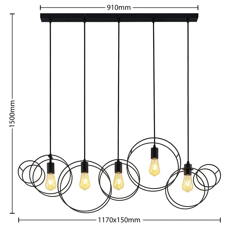 B-Ware Lucande Andrik Hängeleuchte Hängelampe Lampe Leuchte 5-flmg. E27 Kreise schwar