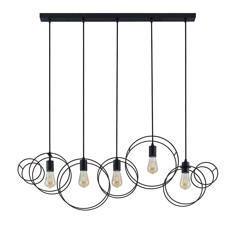 B-Ware Lucande Andrik Hängeleuchte Hängelampe Lampe Leuchte 5-flmg. E27 Kreise schwar