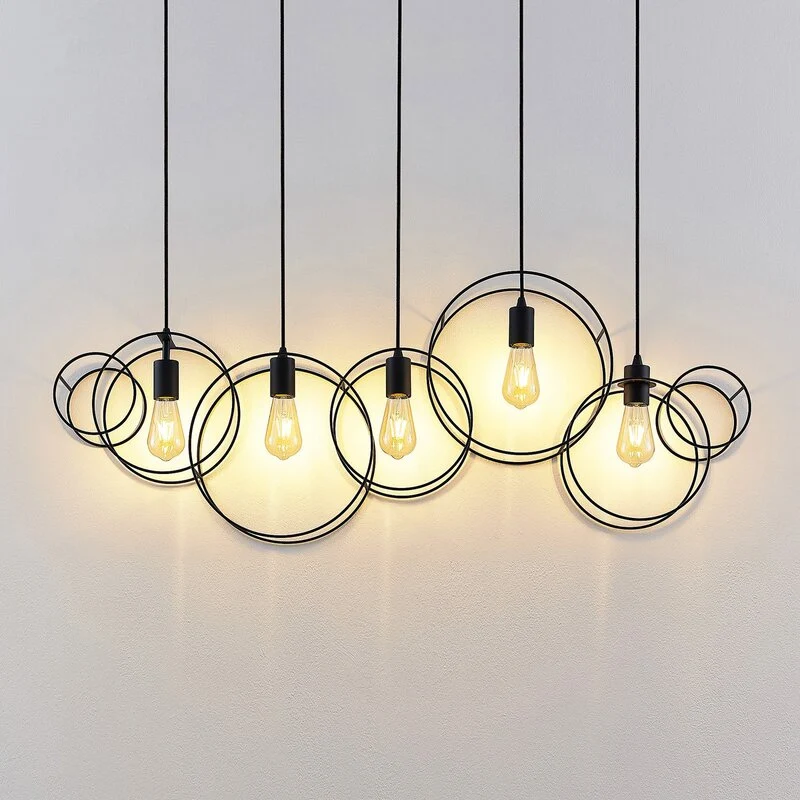 B-Ware Lucande Andrik Hängeleuchte Hängelampe Lampe Leuchte 5-flmg. E27 Kreise schwar