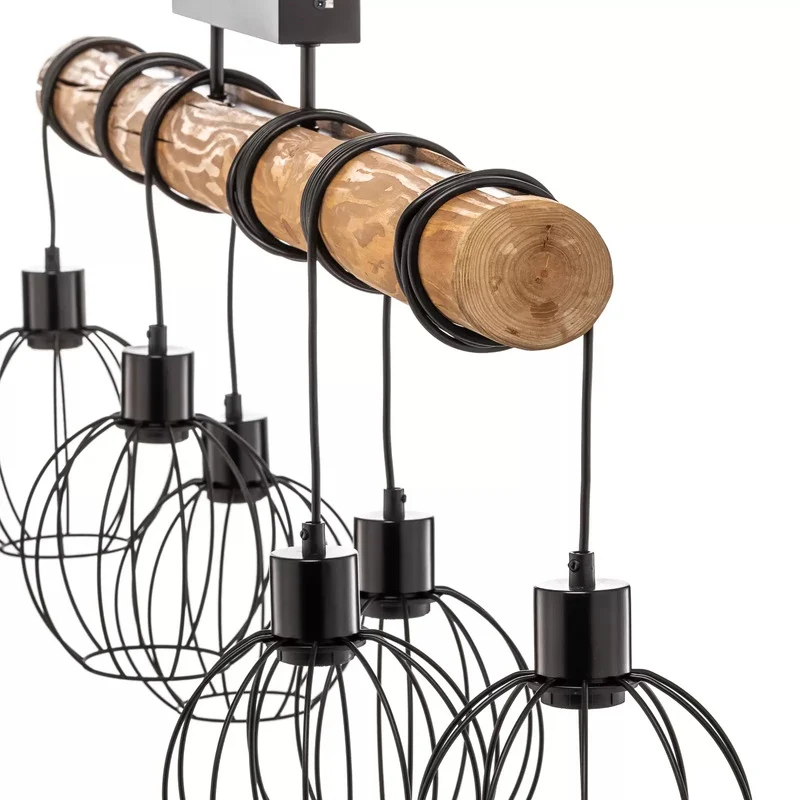 B-Ware Deckenleuchte Karou, 6-flammig kiefer Deckenlampe Pendellampe Pendelleuchte E27