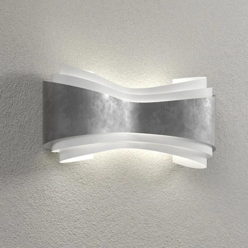 B-Ware Wandleuchte Wandlampe LED Selène Ionica Glas Metall Blattsilber Weiß satiniert
