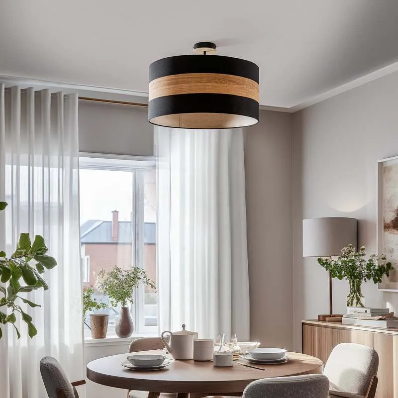 B-Ware Deckenleuchte Terra aus Holz und Textil schwarz Deckenlampe Lampe Leuchte Spot