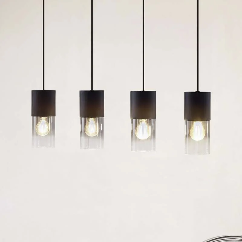 B-Ware Lindby Hängeleuchte Svante Hängelampe Deckenleuchte Lampe 4-flg schwarz Glas 85