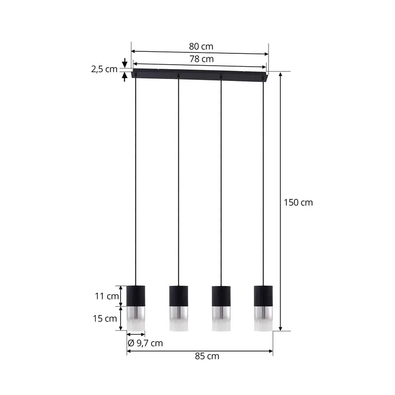 B-Ware Lindby Hängeleuchte Svante Hängelampe Deckenleuchte Lampe 4-flg schwarz Glas 85