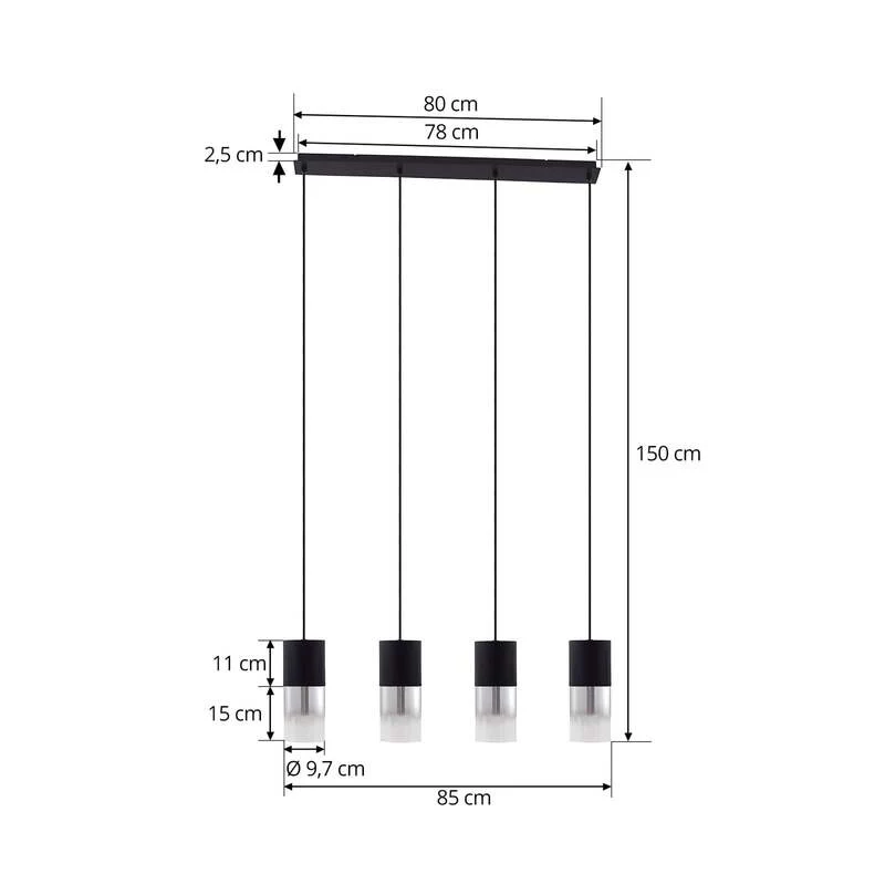 B-Ware Lindby Hängeleuchte Svante Hängelampe Deckenleuchte Lampe 4-flg schwarz Glas 85