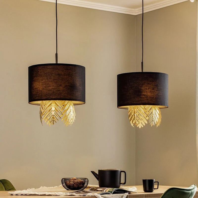 B-Ware Lucande Malviras Stoff-Hängelampe Blattdeko Hängeleuchte Leuchte Lampe Spot E27