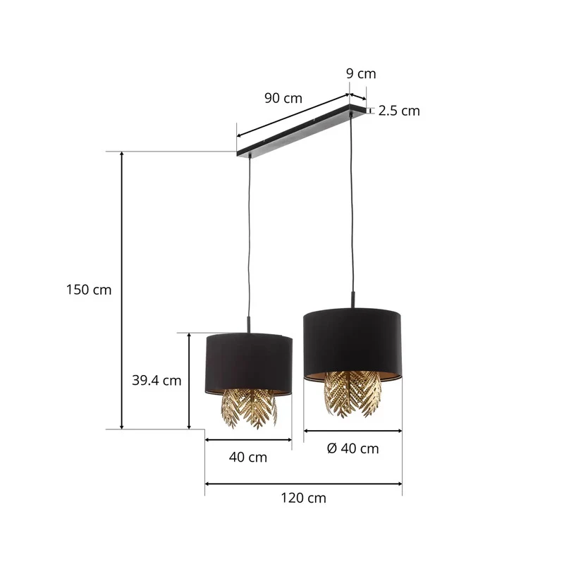 B-Ware Lucande Malviras Stoff-Hängelampe Blattdeko Hängeleuchte Leuchte Lampe Spot E27