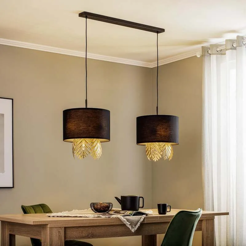 B-Ware Lucande Malviras Stoff-Hängelampe Blattdeko Hängeleuchte Leuchte Lampe Spot E27
