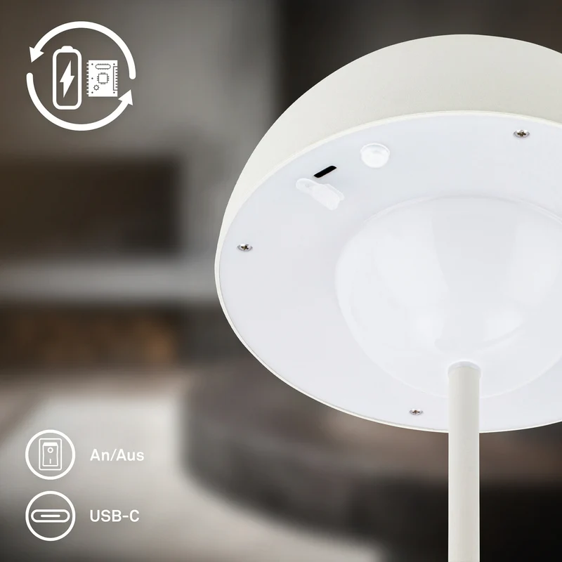 B-Ware Briloner Tischleuchte Kugle LED dimmbar Gartenlampe Akku Metall weiß IP44 29cm