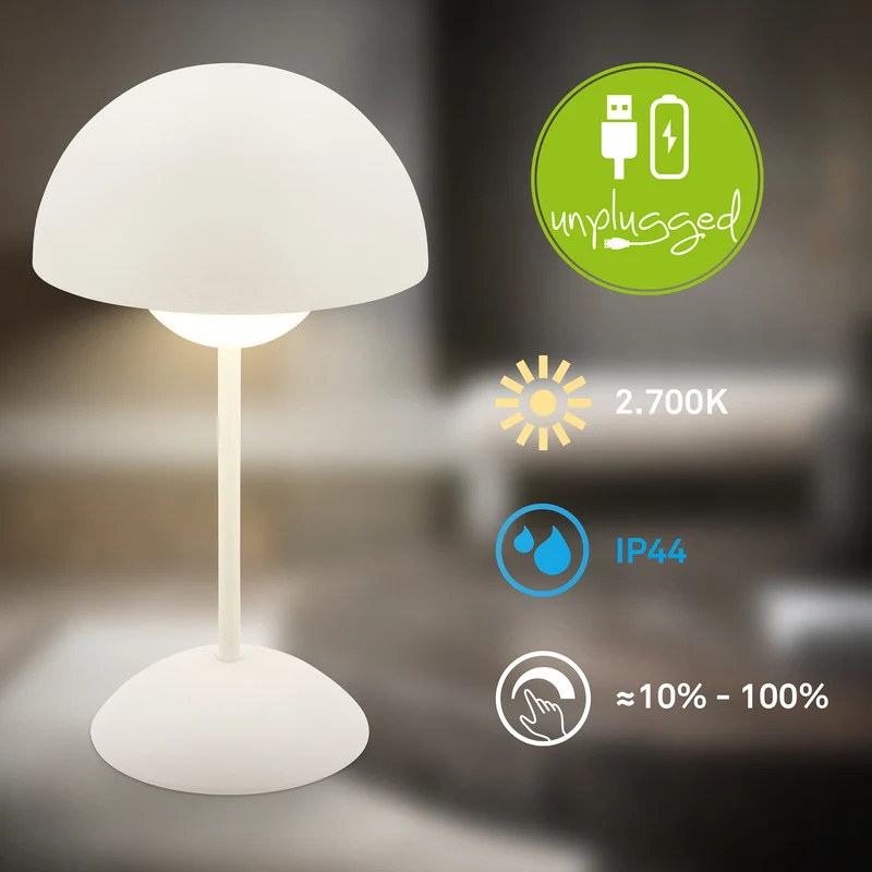 B-Ware Briloner Tischleuchte Kugle LED dimmbar Gartenlampe Akku Metall weiß IP44 29cm