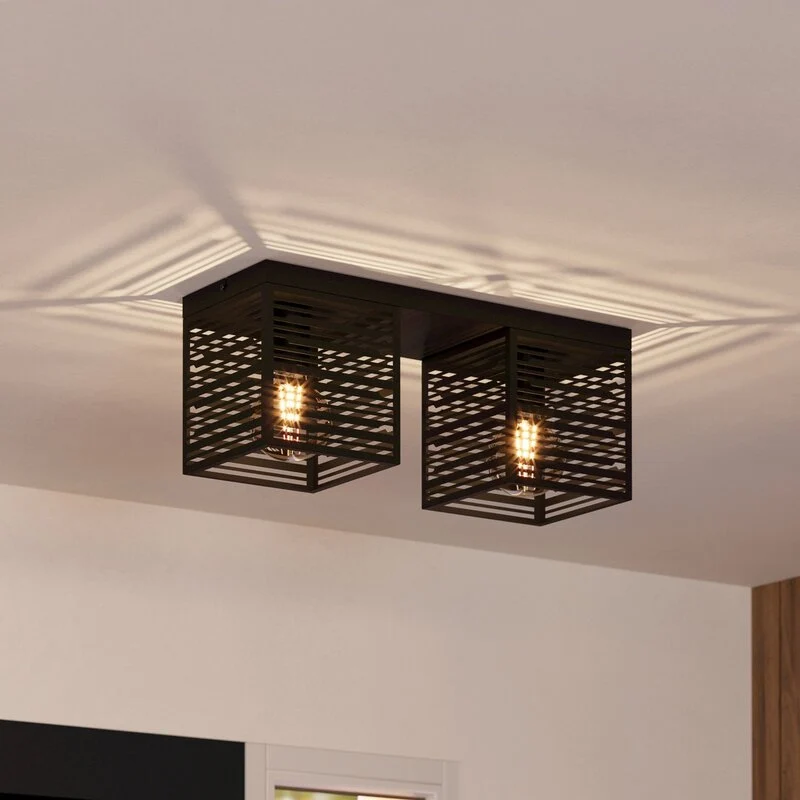 B-Ware EGLO Deckenlampe Deckenleuchte Leuchte Piedritas zwei schwarze Quaderschirme