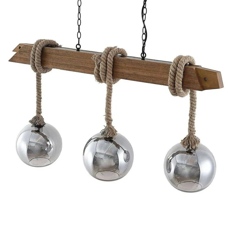 B-Ware Lucande Mevan Hängeleuchte mit Holzbalken smoke Deckenlampe Pendelleuchte E27