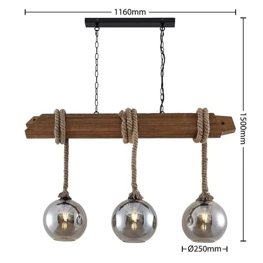 B-Ware Lucande Mevan Hängeleuchte mit Holzbalken smoke Deckenlampe Pendelleuchte E27
