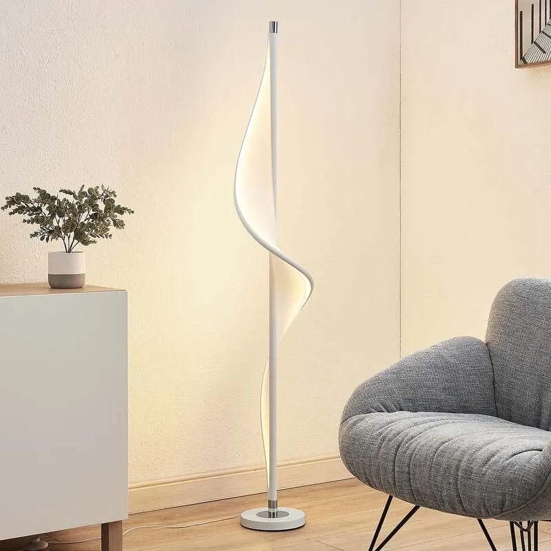 B-Ware Lucande Stehlampe Edano LED dimmbar Lampe Leuchte Textil weiß 154cm hoch Licht