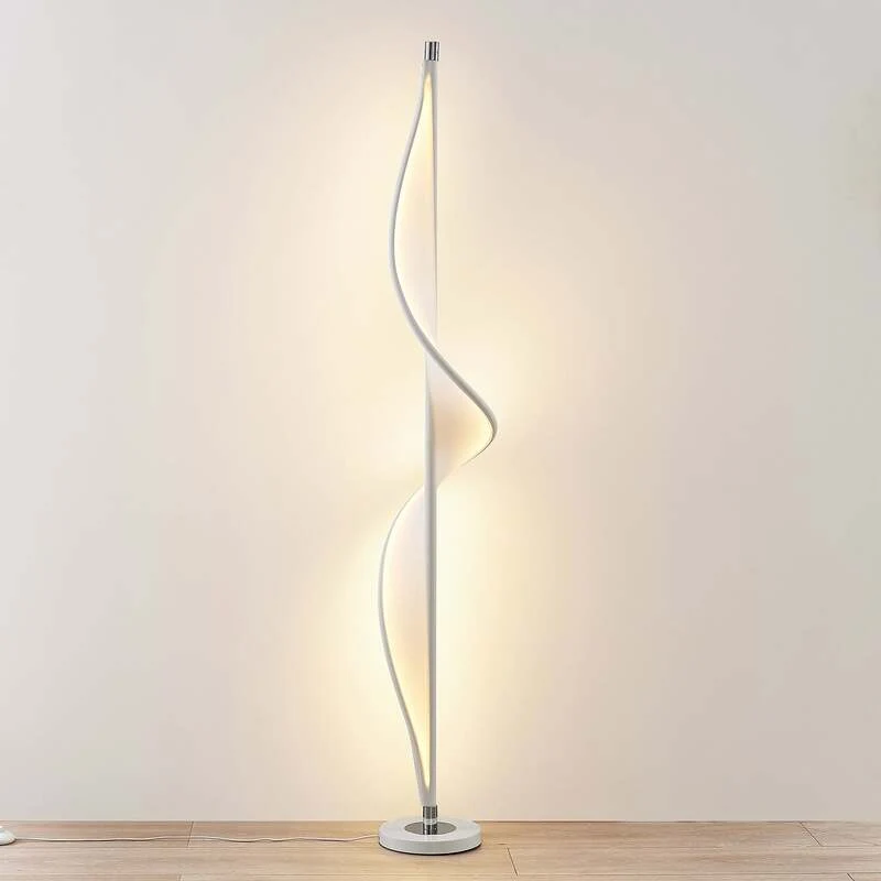 B-Ware Lucande Stehlampe Edano LED dimmbar Lampe Leuchte Textil weiß 154cm hoch Licht