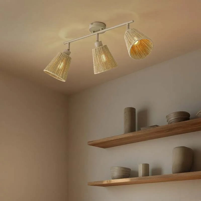 B-Ware Lindby Deckenstrahler Anuva LED dimmbar 3-flammig beige Papier 72,5cm 13cm Licht