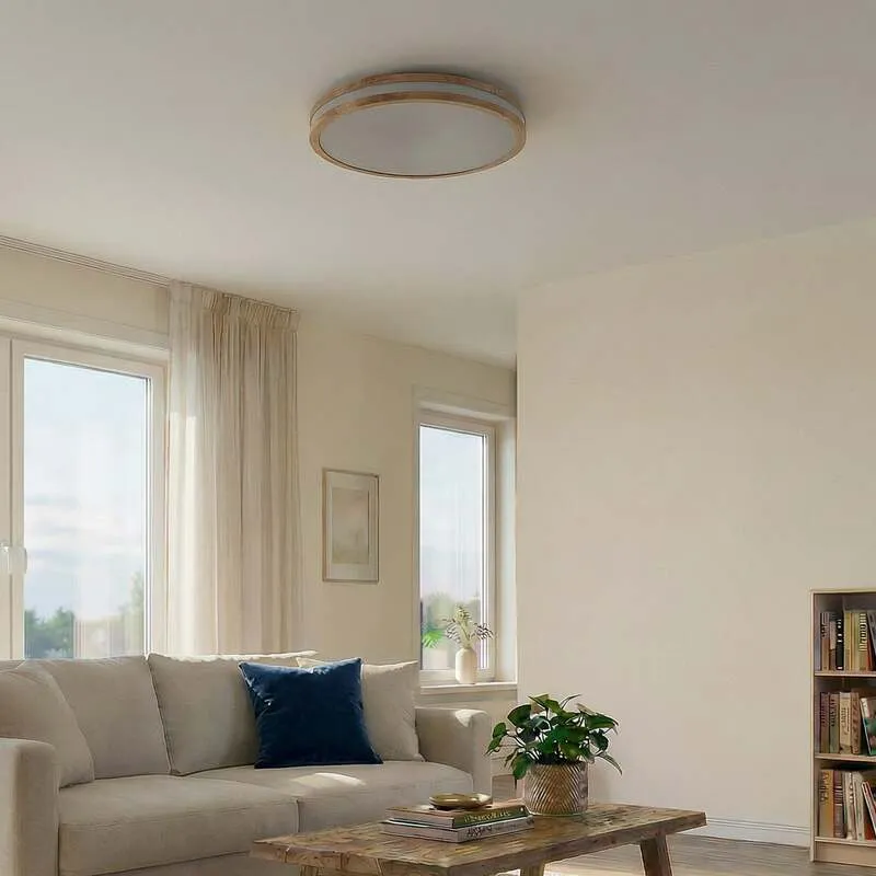 B-Ware Lindby Deckenlampe Emiva LED Leuchte dimmbar Holz hell CCT 50cm 3000K-6500K