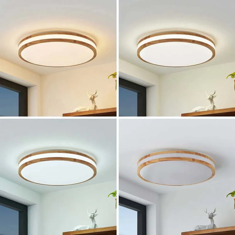 B-Ware Lindby Deckenlampe Emiva LED Leuchte dimmbar Holz hell CCT 50cm 3000K-6500K