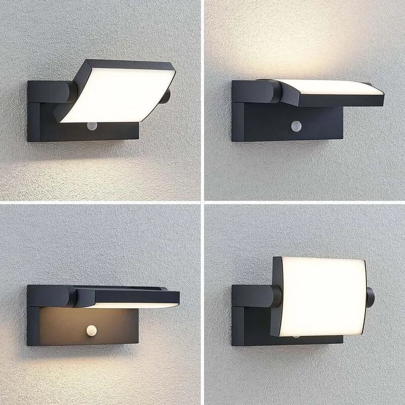 B-Ware Lindby LED-Außenwandleuchte Sherin Wandleuchte Außenlampe mit Sensor dunkelgrau