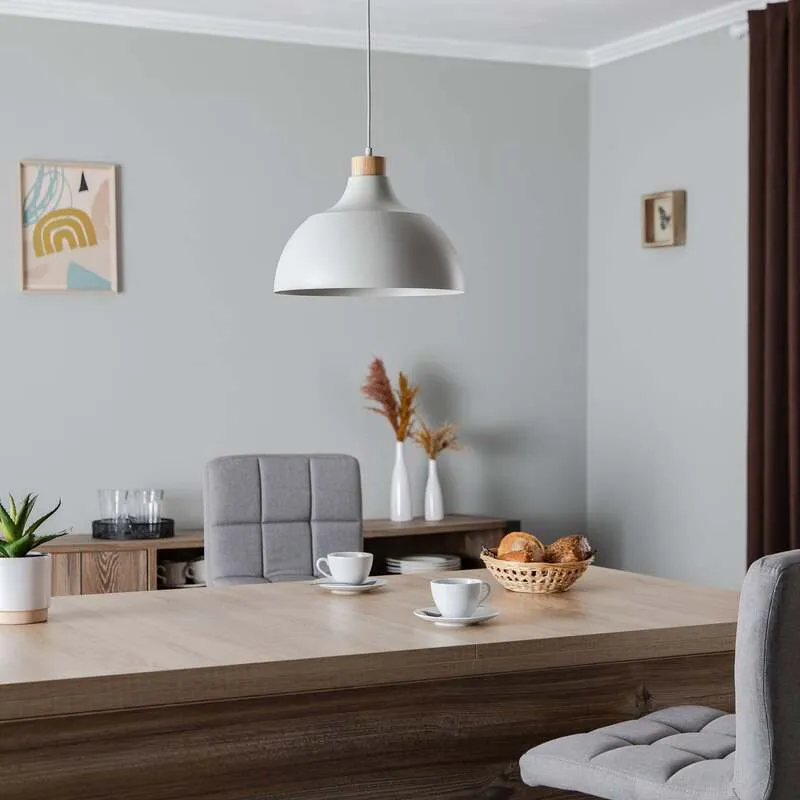 B-Ware Envostar Hängeleuchte Kaitt Holzdetail Ø 34 cm beige Deckenlampe Lampe Leuchte