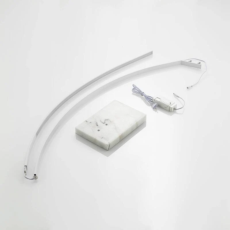 B-Ware Lindby Stehlampe Bogenleuchte LED Kendra weiß Dimmer Marmorfuß Aluminium