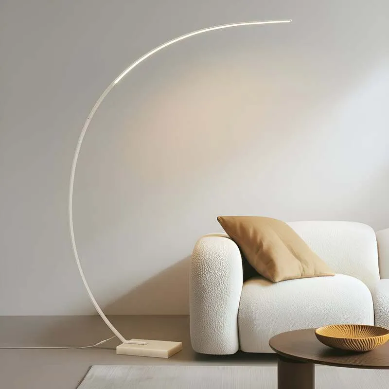 B-Ware Lindby Stehlampe Bogenleuchte LED Kendra weiß Dimmer Marmorfuß Aluminium