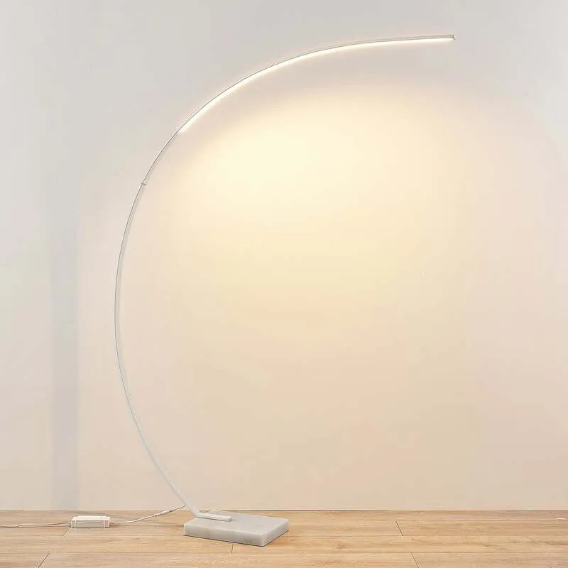 B-Ware Lindby Stehlampe Bogenleuchte LED Kendra weiß Dimmer Marmorfuß Aluminium