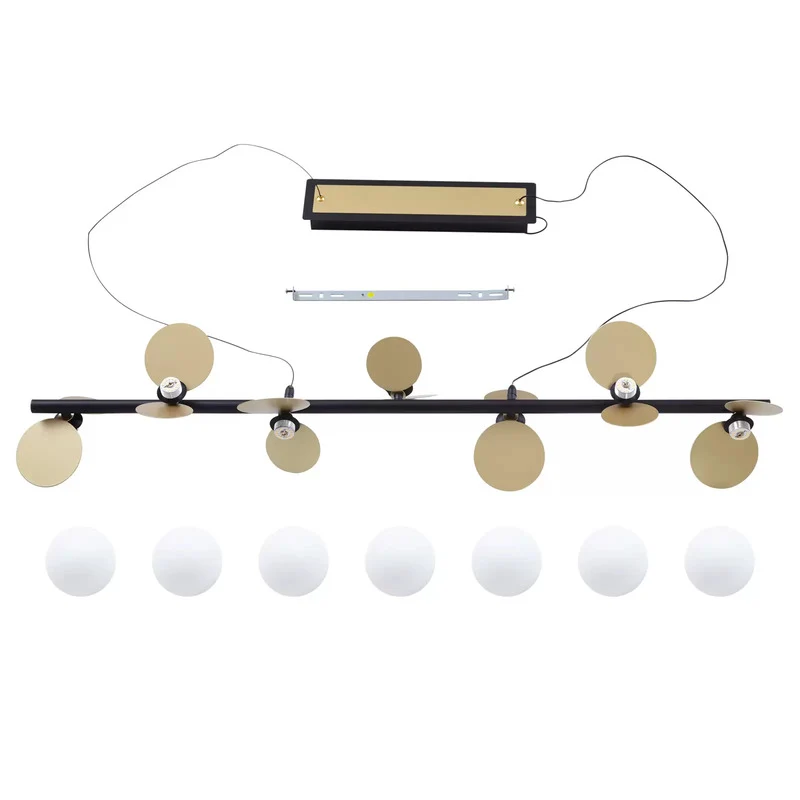 B-Ware Lucande Pendelleuchte Hängeleuchte Pallo LED Glas schwarz gold Esszimmer dimmbar